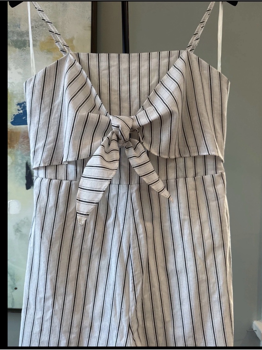 She + Sky White and Navy Striped Tie-Front Jumpsuit - Picture 3 of 8